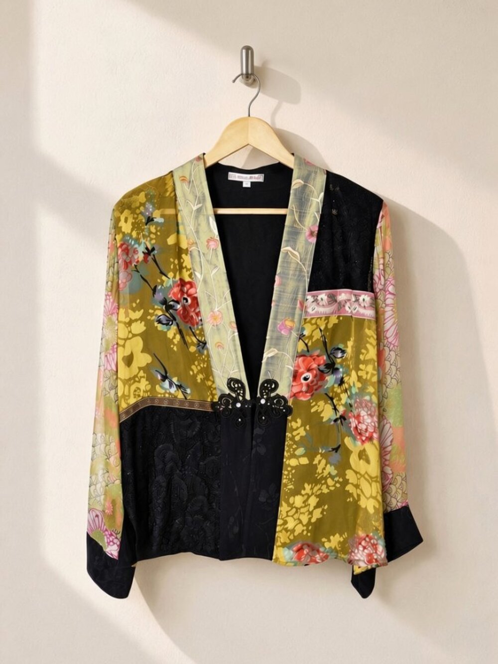 SPENCER ALEXIS BROCADE AND SHEER FLORAL PRINT PATCHWORK JACKET